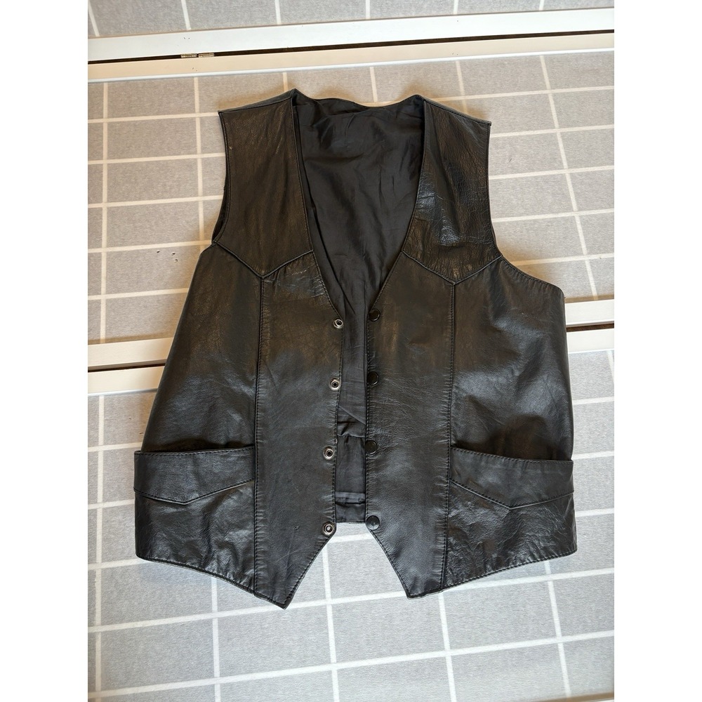 VTG Moto Biker 40" Chest‎ XL 100% Leather Rock Punk Edgy Vest w/ ABATE GA Patch
